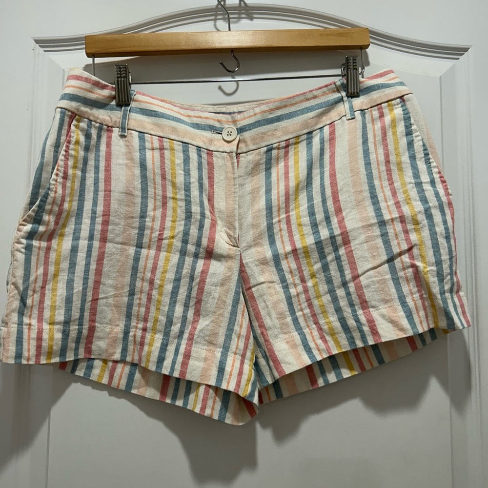 Loft Linen and Rayon Pastel Stripes  4” Shorts Size 10